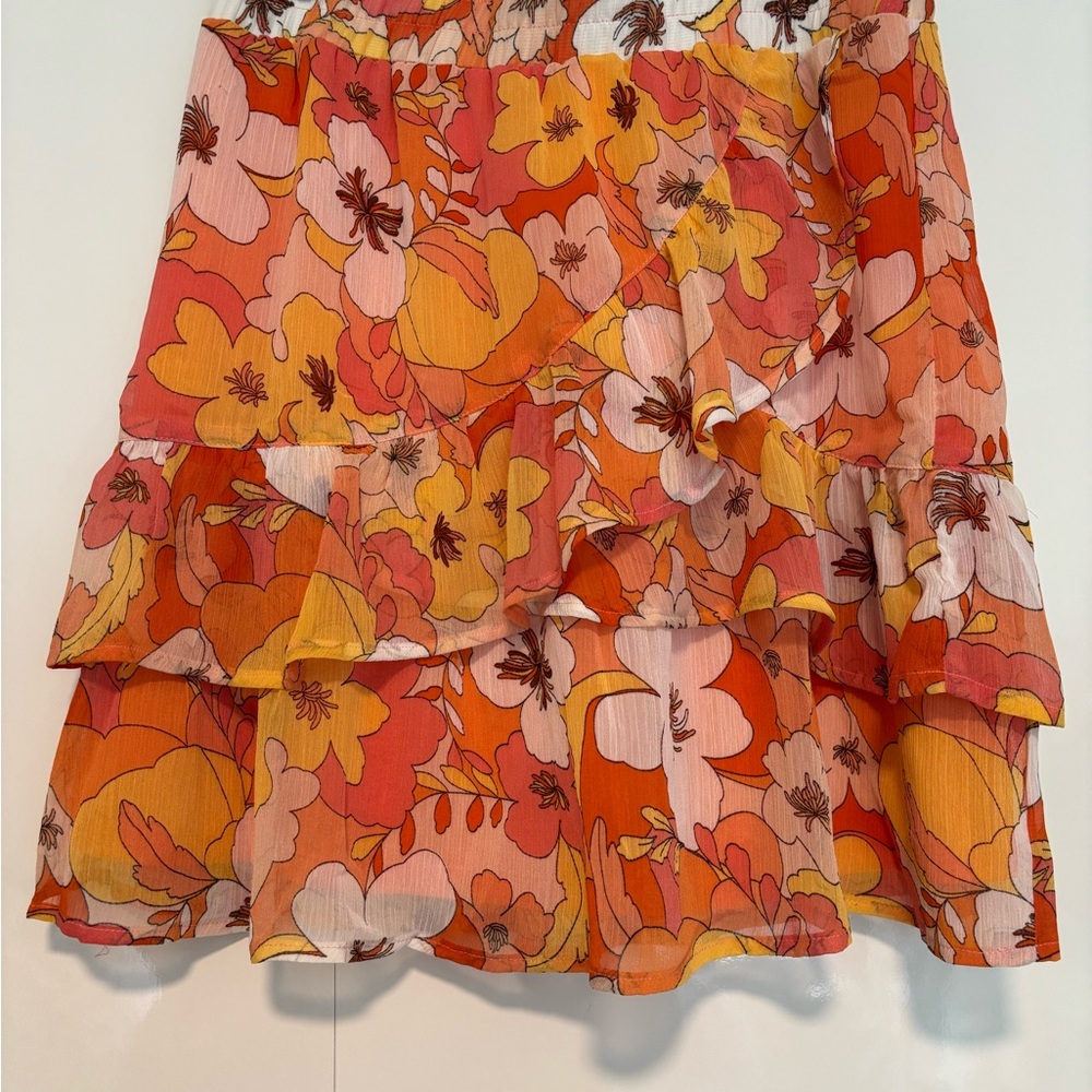 Floral Tiered Skirt - Orange and Yellow